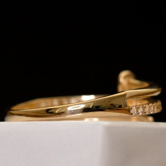 10K Yellow Gold Nail Ring, Dainty CZ Pave Ring, Size 7 - Picture 6 of 13